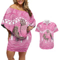 Indigenous Australia Bourkie Couples Matching Off Shoulder Short Dress and Hawaiian Shirt Aussie Bourke's Parrot Aboriginal Art