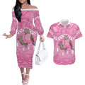 Indigenous Australia Bourkie Couples Matching Off The Shoulder Long Sleeve Dress and Hawaiian Shirt Aussie Bourke's Parrot Aboriginal Art