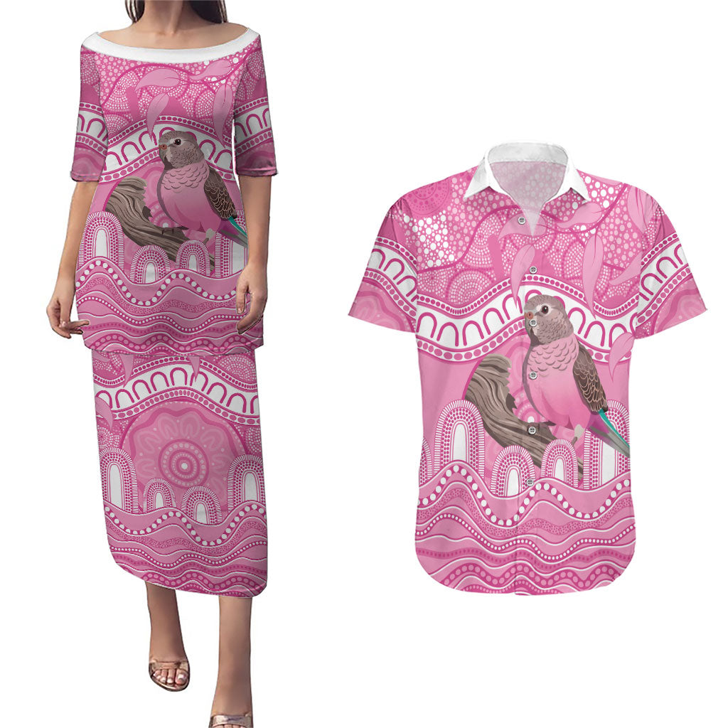 Indigenous Australia Bourkie Couples Matching Puletasi and Hawaiian Shirt Aussie Bourke's Parrot Aboriginal Art