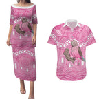 Indigenous Australia Bourkie Couples Matching Puletasi and Hawaiian Shirt Aussie Bourke's Parrot Aboriginal Art