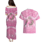 Indigenous Australia Bourkie Couples Matching Puletasi and Hawaiian Shirt Aussie Bourke's Parrot Aboriginal Art