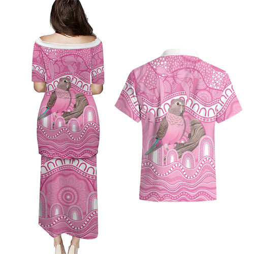 Indigenous Australia Bourkie Couples Matching Puletasi and Hawaiian Shirt Aussie Bourke's Parrot Aboriginal Art