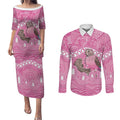 Indigenous Australia Bourkie Couples Matching Puletasi and Long Sleeve Button Shirt Aussie Bourke's Parrot Aboriginal Art