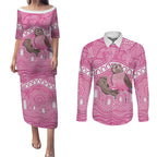 Indigenous Australia Bourkie Couples Matching Puletasi and Long Sleeve Button Shirt Aussie Bourke's Parrot Aboriginal Art