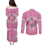 Indigenous Australia Bourkie Couples Matching Puletasi and Long Sleeve Button Shirt Aussie Bourke's Parrot Aboriginal Art