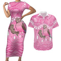 Indigenous Australia Bourkie Couples Matching Short Sleeve Bodycon Dress and Hawaiian Shirt Aussie Bourke's Parrot Aboriginal Art