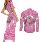 Indigenous Australia Bourkie Couples Matching Short Sleeve Bodycon Dress and Long Sleeve Button Shirt Aussie Bourke's Parrot Aboriginal Art