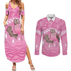 Indigenous Australia Bourkie Couples Matching Summer Maxi Dress and Long Sleeve Button Shirt Aussie Bourke's Parrot Aboriginal Art