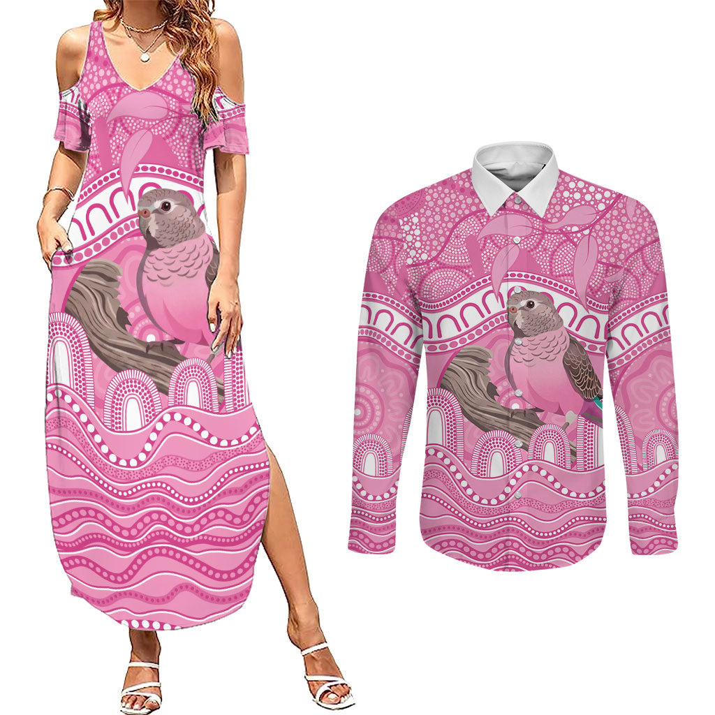 Indigenous Australia Bourkie Couples Matching Summer Maxi Dress and Long Sleeve Button Shirt Aussie Bourke's Parrot Aboriginal Art