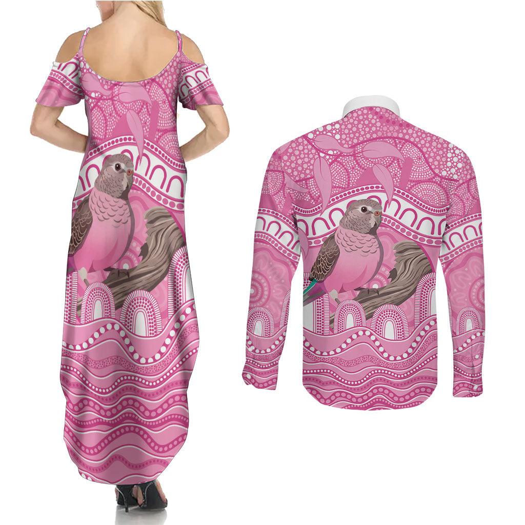 Indigenous Australia Bourkie Couples Matching Summer Maxi Dress and Long Sleeve Button Shirt Aussie Bourke's Parrot Aboriginal Art