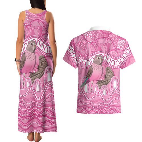 Indigenous Australia Bourkie Couples Matching Tank Maxi Dress and Hawaiian Shirt Aussie Bourke's Parrot Aboriginal Art