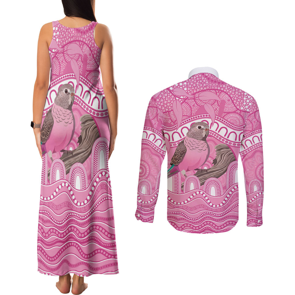 Indigenous Australia Bourkie Couples Matching Tank Maxi Dress and Long Sleeve Button Shirt Aussie Bourke's Parrot Aboriginal Art