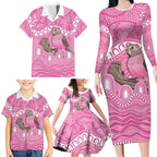 Indigenous Australia Bourkie Family Matching Long Sleeve Bodycon Dress and Hawaiian Shirt Aussie Bourke's Parrot Aboriginal Art