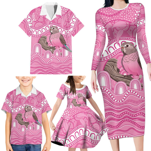 Indigenous Australia Bourkie Family Matching Long Sleeve Bodycon Dress and Hawaiian Shirt Aussie Bourke's Parrot Aboriginal Art