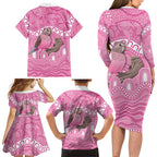 Indigenous Australia Bourkie Family Matching Long Sleeve Bodycon Dress and Hawaiian Shirt Aussie Bourke's Parrot Aboriginal Art