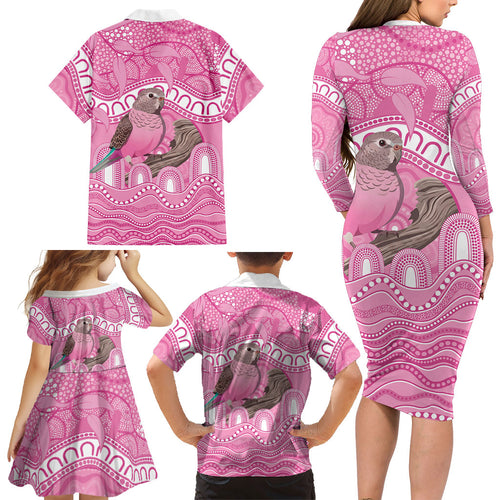 Indigenous Australia Bourkie Family Matching Long Sleeve Bodycon Dress and Hawaiian Shirt Aussie Bourke's Parrot Aboriginal Art