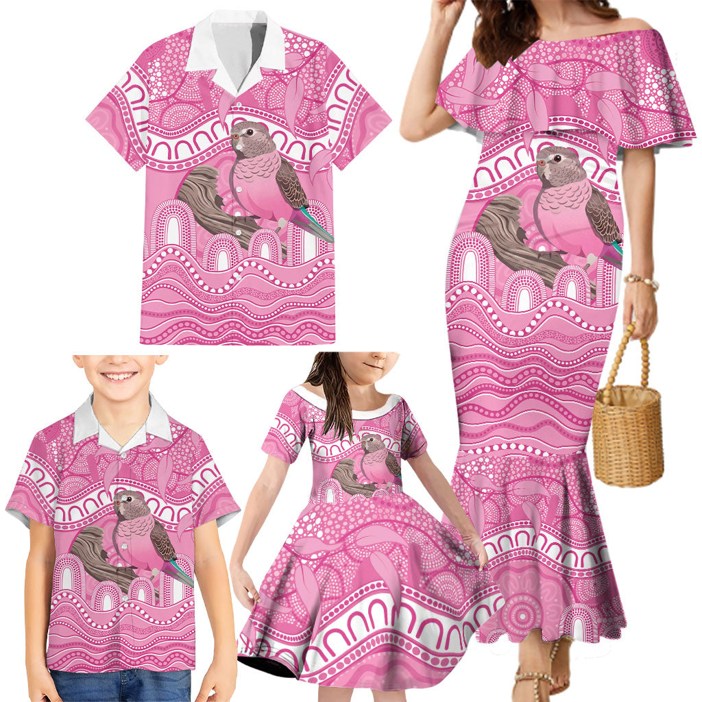 Indigenous Australia Bourkie Family Matching Mermaid Dress and Hawaiian Shirt Aussie Bourke's Parrot Aboriginal Art