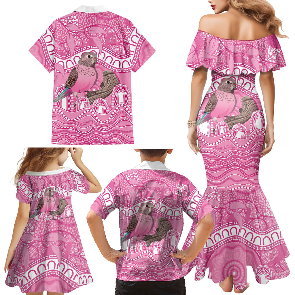 Indigenous Australia Bourkie Family Matching Mermaid Dress and Hawaiian Shirt Aussie Bourke's Parrot Aboriginal Art