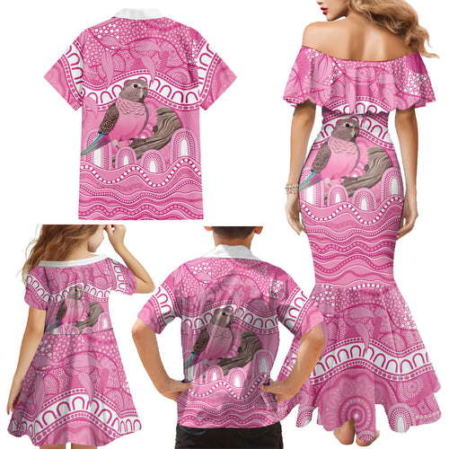 Indigenous Australia Bourkie Family Matching Mermaid Dress and Hawaiian Shirt Aussie Bourke's Parrot Aboriginal Art
