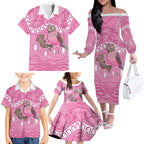 Indigenous Australia Bourkie Family Matching Off The Shoulder Long Sleeve Dress and Hawaiian Shirt Aussie Bourke's Parrot Aboriginal Art