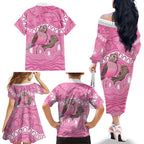Indigenous Australia Bourkie Family Matching Off The Shoulder Long Sleeve Dress and Hawaiian Shirt Aussie Bourke's Parrot Aboriginal Art
