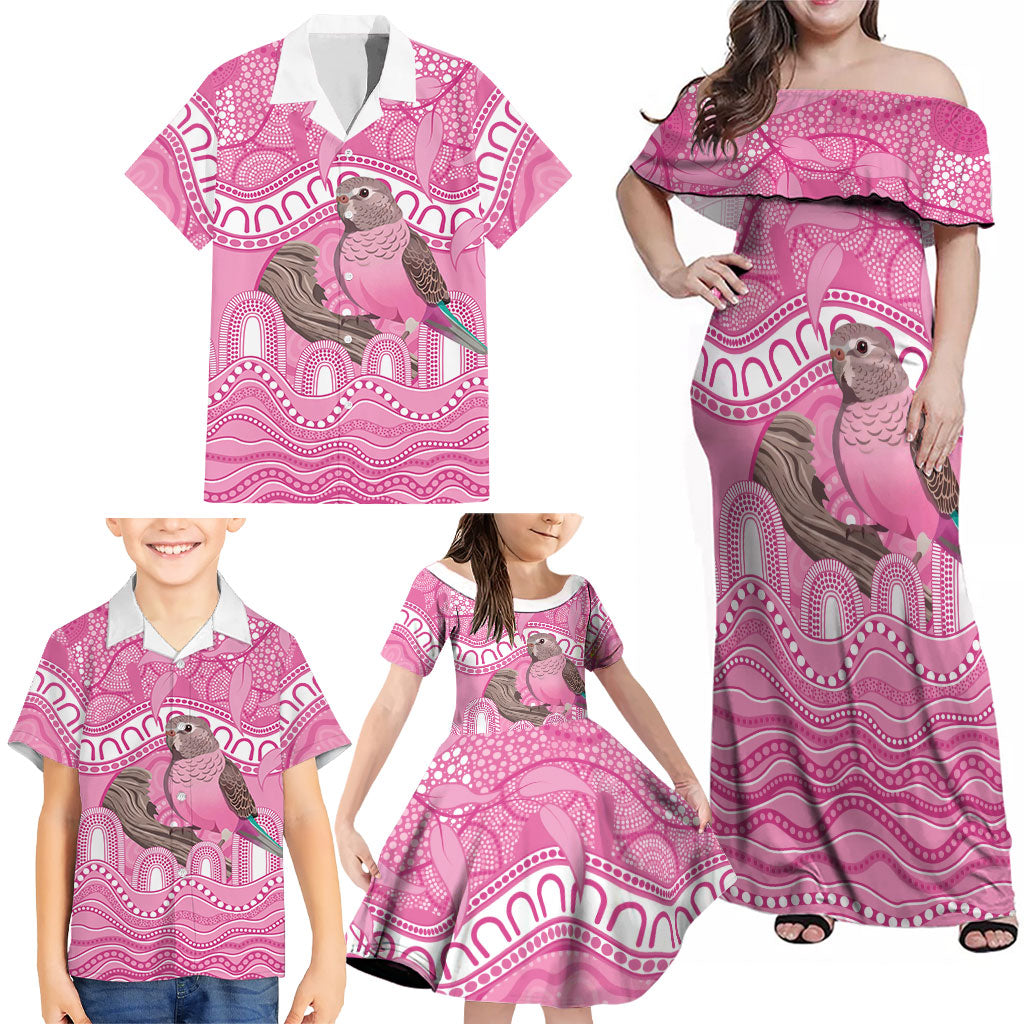 Indigenous Australia Bourkie Family Matching Off Shoulder Maxi Dress and Hawaiian Shirt Aussie Bourke's Parrot Aboriginal Art