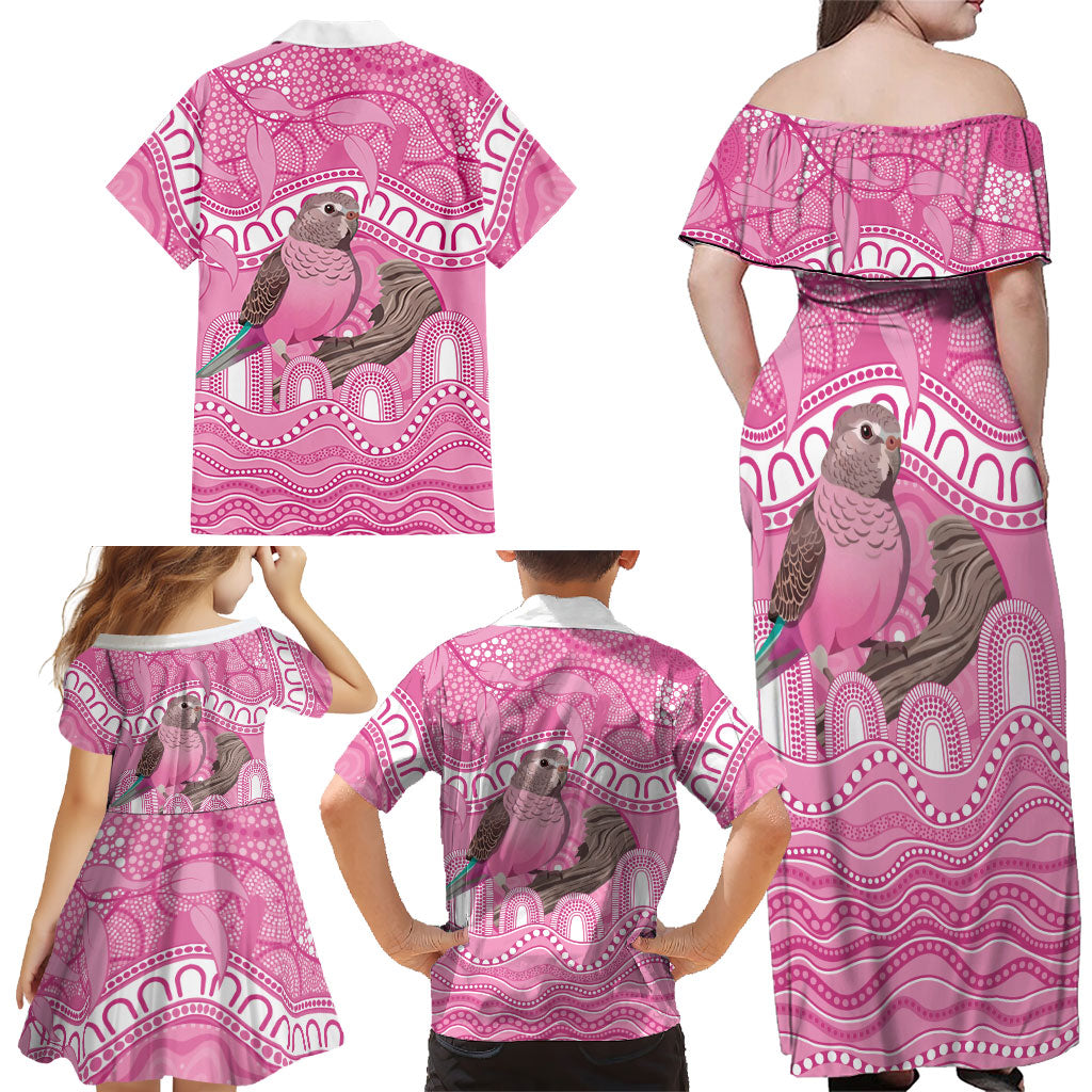 Indigenous Australia Bourkie Family Matching Off Shoulder Maxi Dress and Hawaiian Shirt Aussie Bourke's Parrot Aboriginal Art
