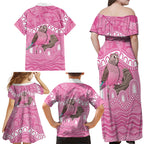 Indigenous Australia Bourkie Family Matching Off Shoulder Maxi Dress and Hawaiian Shirt Aussie Bourke's Parrot Aboriginal Art