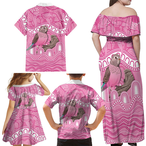 Indigenous Australia Bourkie Family Matching Off Shoulder Maxi Dress and Hawaiian Shirt Aussie Bourke's Parrot Aboriginal Art