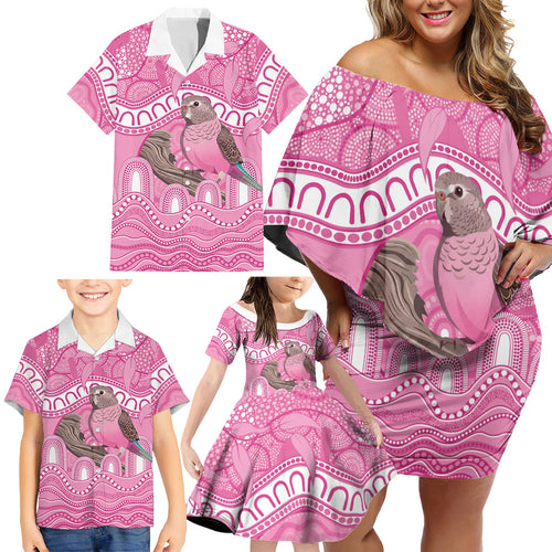 Indigenous Australia Bourkie Family Matching Off Shoulder Short Dress and Hawaiian Shirt Aussie Bourke's Parrot Aboriginal Art