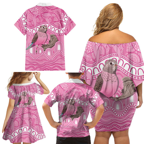 Indigenous Australia Bourkie Family Matching Off Shoulder Short Dress and Hawaiian Shirt Aussie Bourke's Parrot Aboriginal Art
