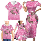 Indigenous Australia Bourkie Family Matching Short Sleeve Bodycon Dress and Hawaiian Shirt Aussie Bourke's Parrot Aboriginal Art