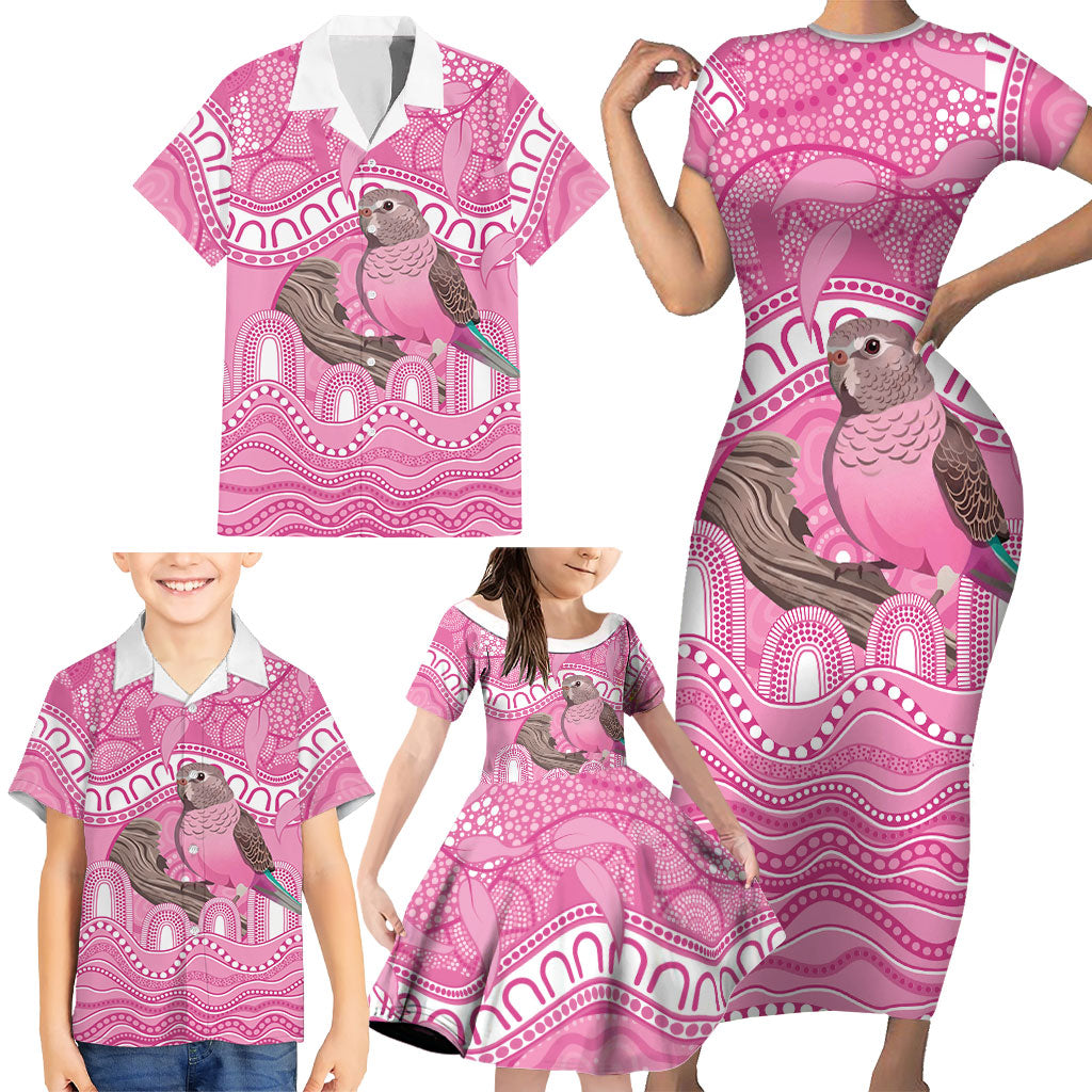Indigenous Australia Bourkie Family Matching Short Sleeve Bodycon Dress and Hawaiian Shirt Aussie Bourke's Parrot Aboriginal Art
