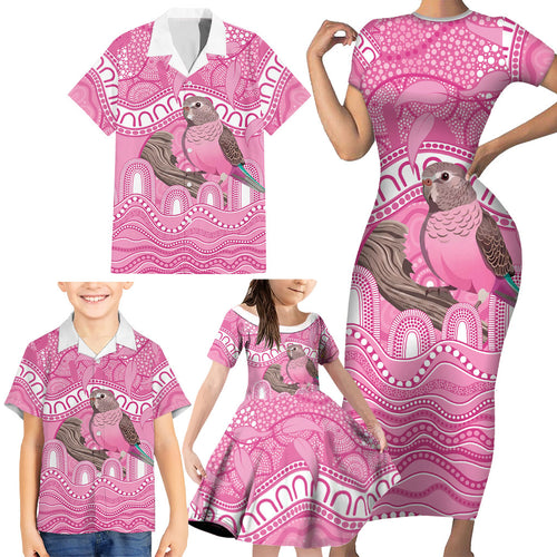 Indigenous Australia Bourkie Family Matching Short Sleeve Bodycon Dress and Hawaiian Shirt Aussie Bourke's Parrot Aboriginal Art