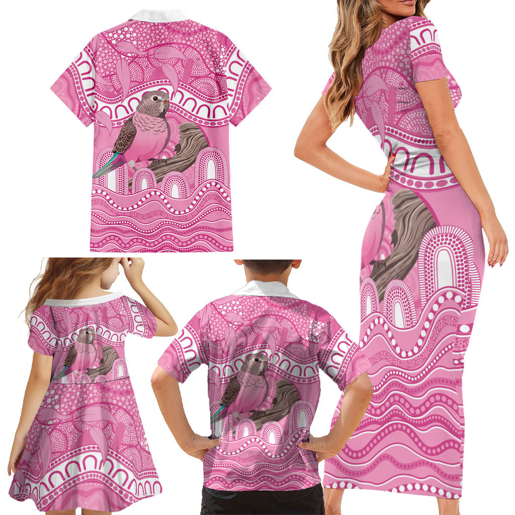 Indigenous Australia Bourkie Family Matching Short Sleeve Bodycon Dress and Hawaiian Shirt Aussie Bourke's Parrot Aboriginal Art