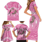 Indigenous Australia Bourkie Family Matching Short Sleeve Bodycon Dress and Hawaiian Shirt Aussie Bourke's Parrot Aboriginal Art