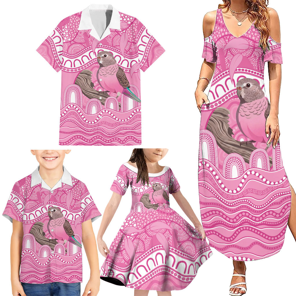 Indigenous Australia Bourkie Family Matching Summer Maxi Dress and Hawaiian Shirt Aussie Bourke's Parrot Aboriginal Art