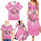 Indigenous Australia Bourkie Family Matching Summer Maxi Dress and Hawaiian Shirt Aussie Bourke's Parrot Aboriginal Art