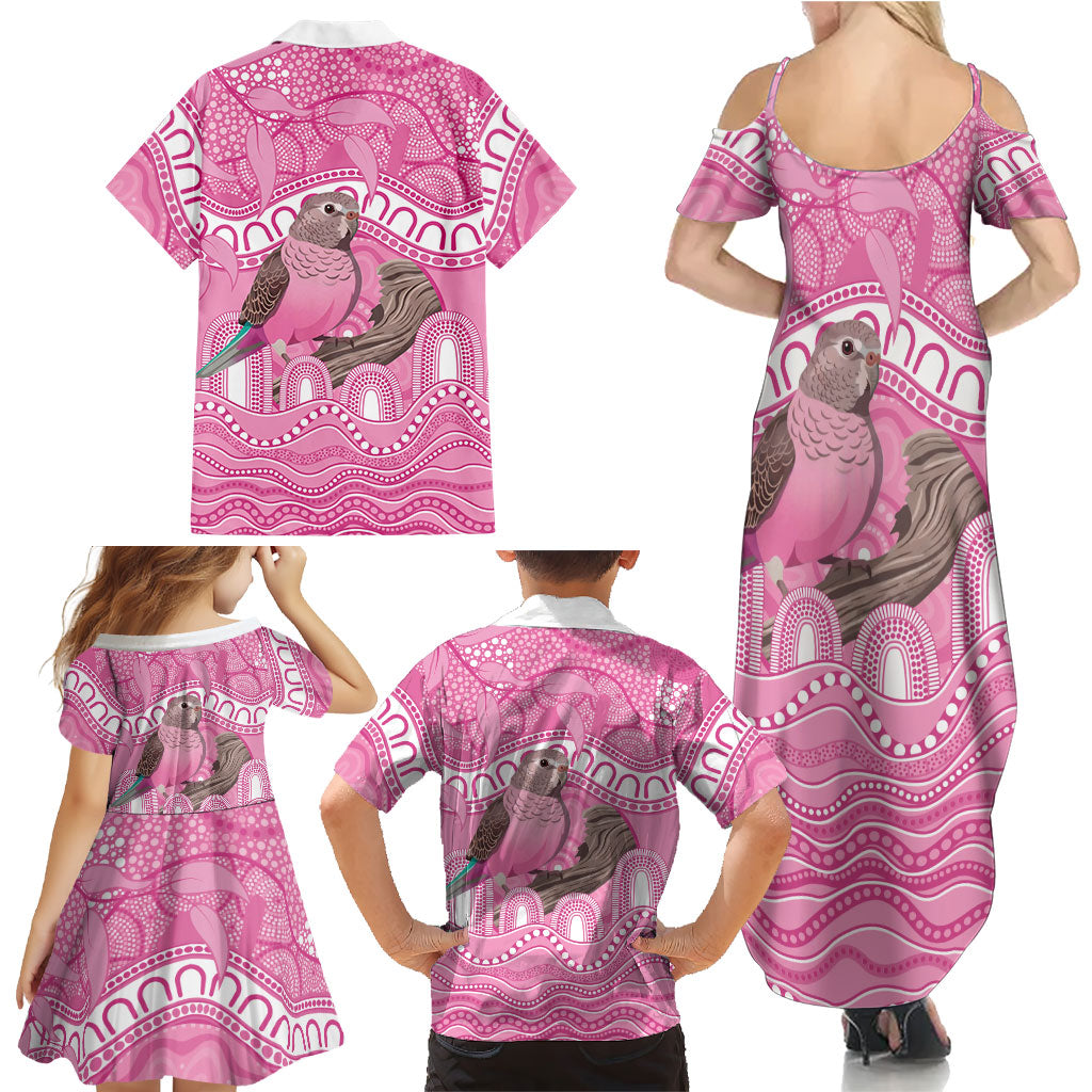 Indigenous Australia Bourkie Family Matching Summer Maxi Dress and Hawaiian Shirt Aussie Bourke's Parrot Aboriginal Art