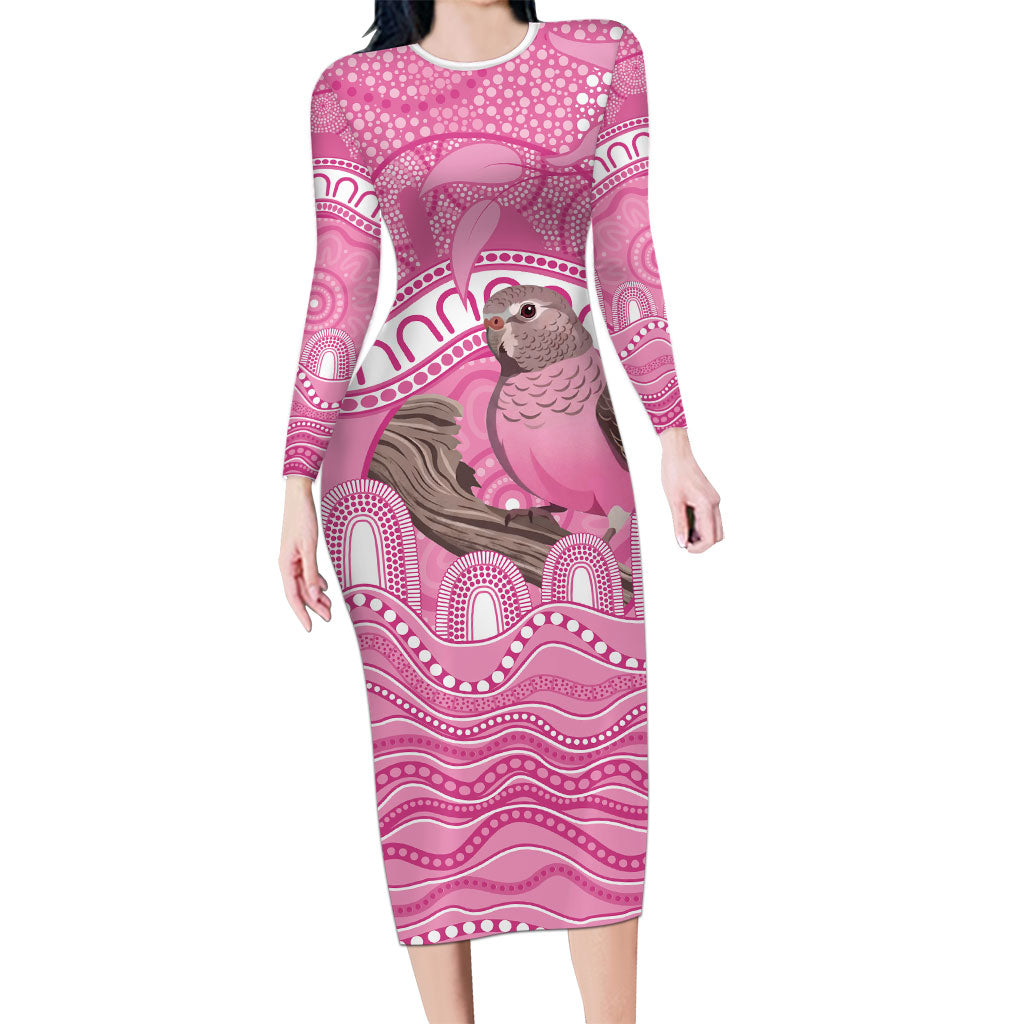 Indigenous Australia Bourkie Long Sleeve Bodycon Dress Aussie Bourke's Parrot Aboriginal Art