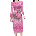 Indigenous Australia Bourkie Long Sleeve Bodycon Dress Aussie Bourke's Parrot Aboriginal Art