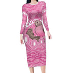 Indigenous Australia Bourkie Long Sleeve Bodycon Dress Aussie Bourke's Parrot Aboriginal Art