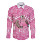 Indigenous Australia Bourkie Long Sleeve Button Shirt Aussie Bourke's Parrot Aboriginal Art