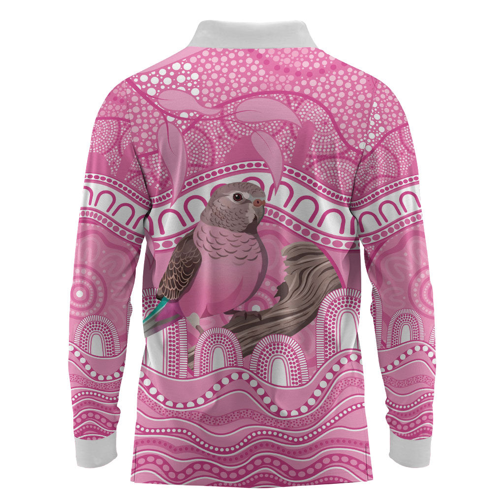 Indigenous Australia Bourkie Long Sleeve Polo Shirt Aussie Bourke's Parrot Aboriginal Art