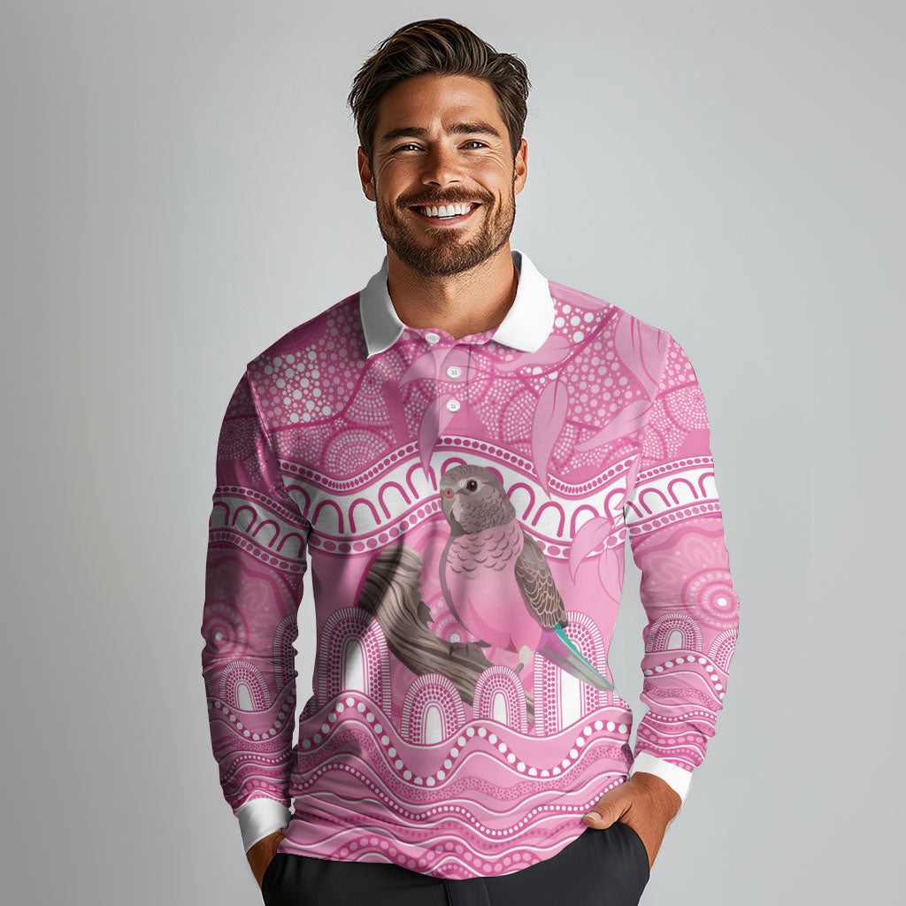 Indigenous Australia Bourkie Long Sleeve Polo Shirt Aussie Bourke's Parrot Aboriginal Art