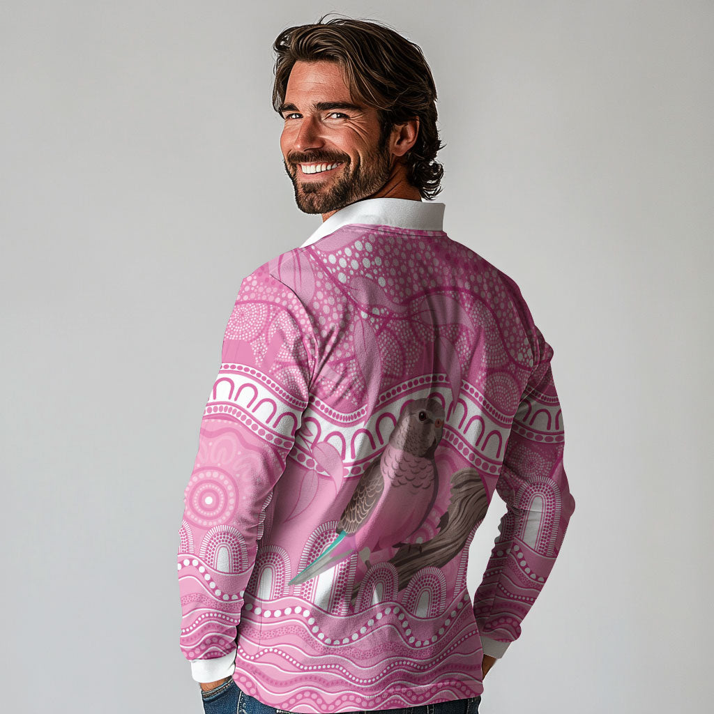 Indigenous Australia Bourkie Long Sleeve Polo Shirt Aussie Bourke's Parrot Aboriginal Art