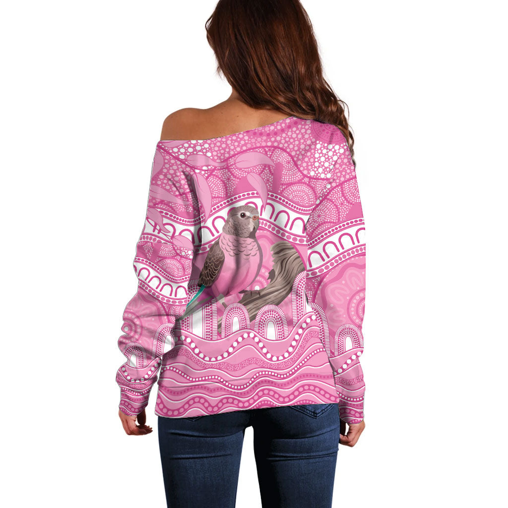 Indigenous Australia Bourkie Off Shoulder Sweater Aussie Bourke's Parrot Aboriginal Art