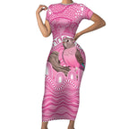 Indigenous Australia Bourkie Short Sleeve Bodycon Dress Aussie Bourke's Parrot Aboriginal Art
