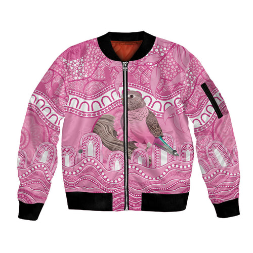 Indigenous Australia Bourkie Sleeve Zip Bomber Jacket Aussie Bourke's Parrot Aboriginal Art