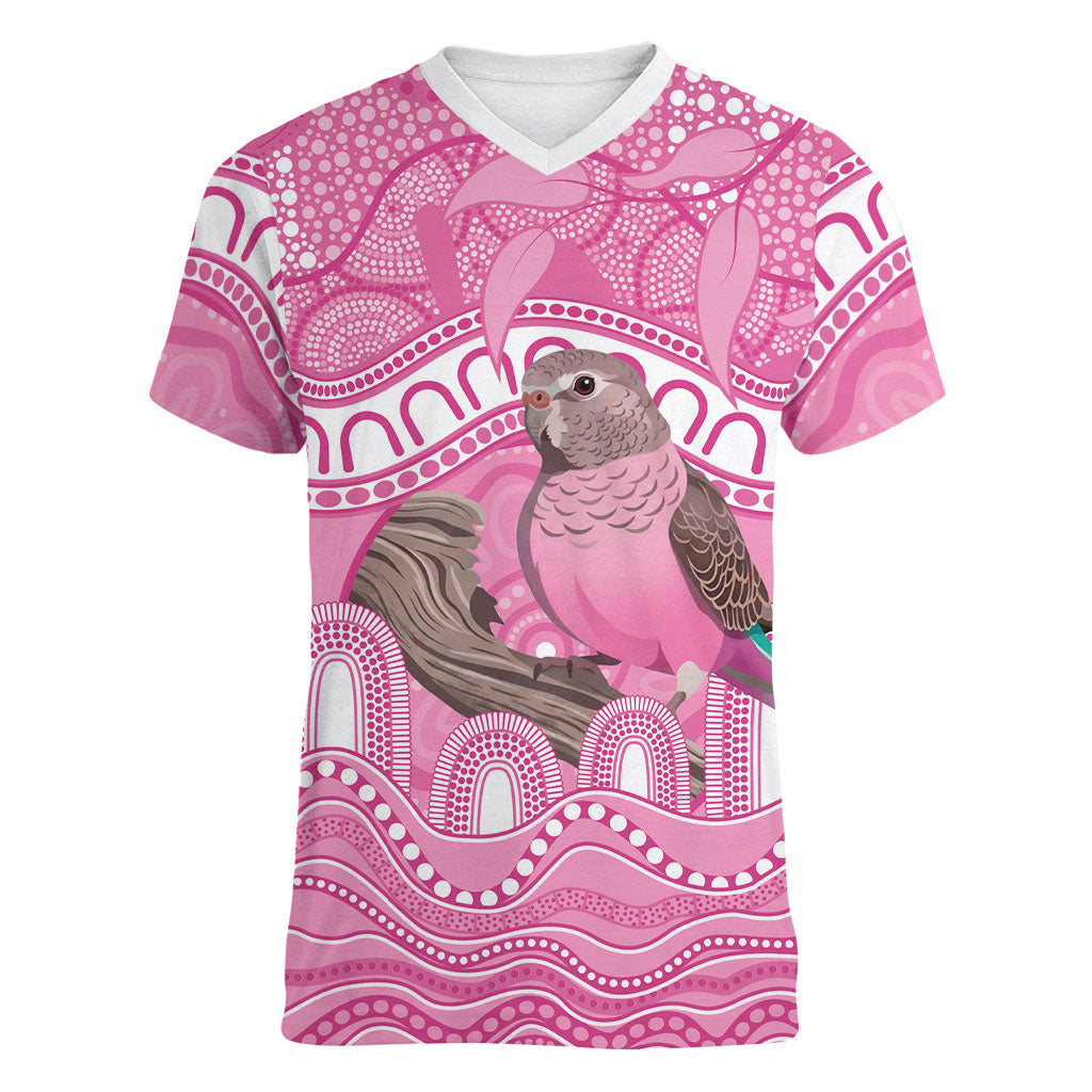 Indigenous Australia Bourkie Women V-Neck T-Shirt Aussie Bourke's Parrot Aboriginal Art